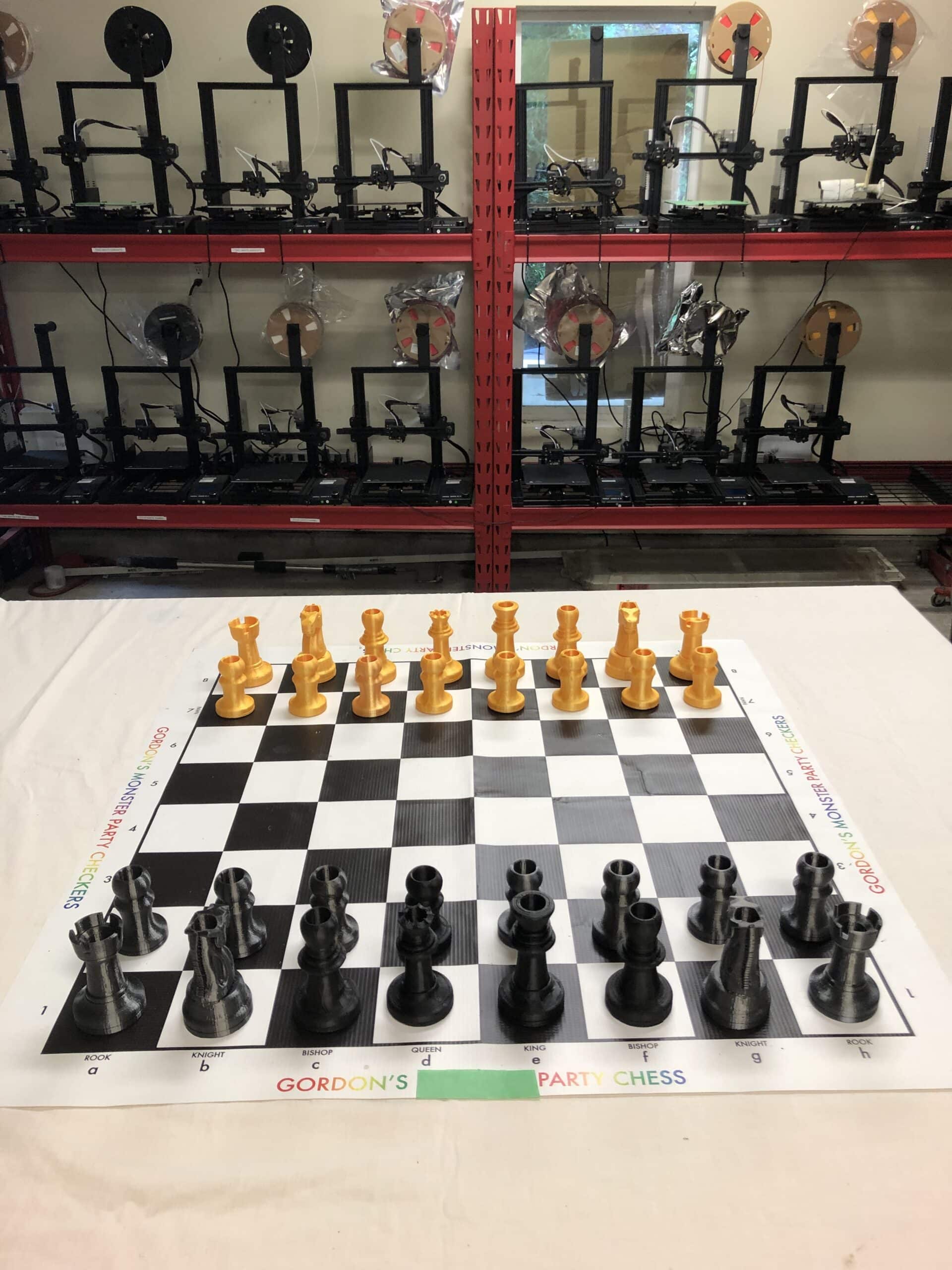 Medium Custom Black and Gold 3D Party Chess Game and 15 x 15 inch Vinyl Board