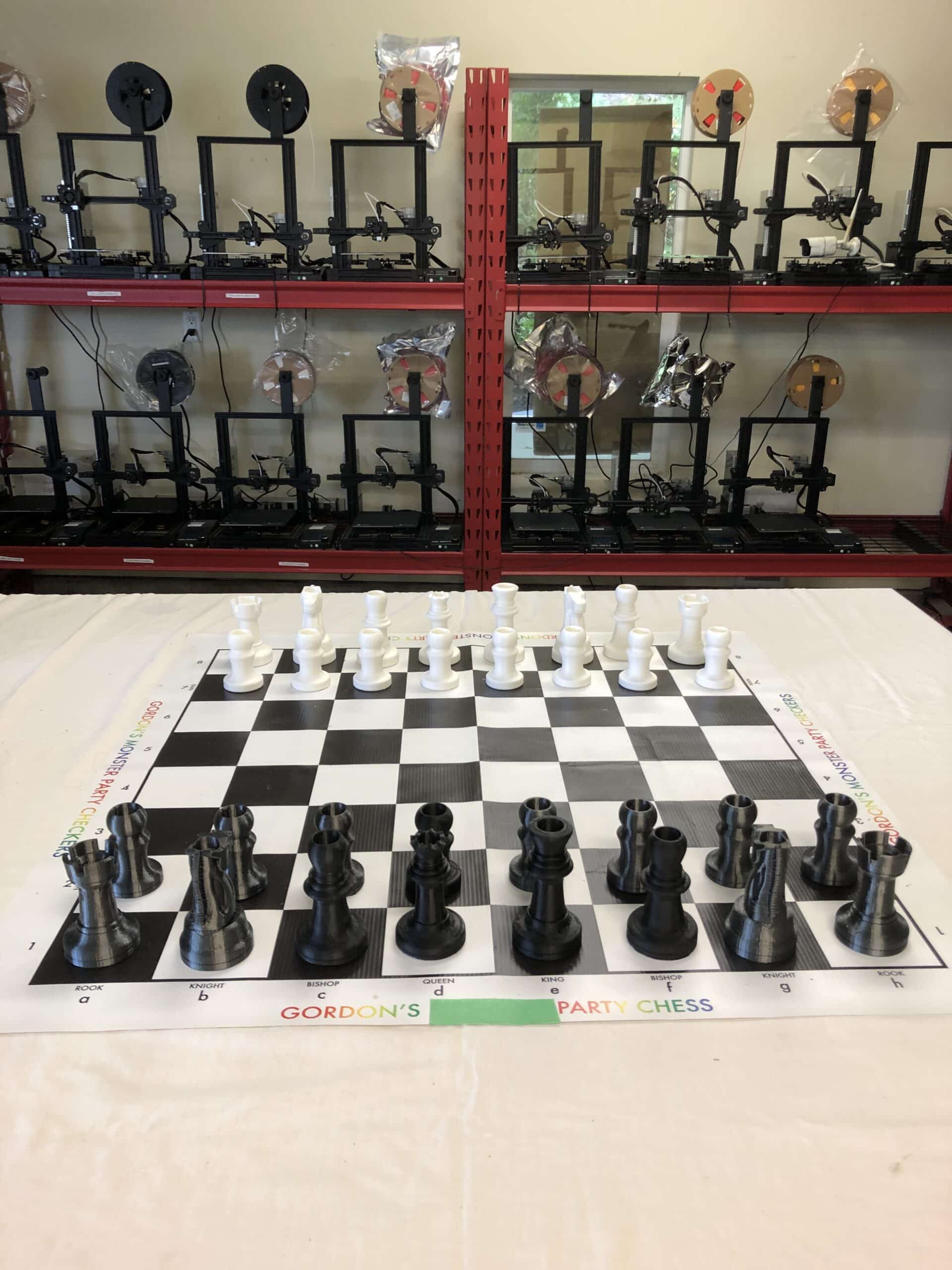 Medium Custom Black and White 3D Chess Game with 15 x 15 inch Vinyl Board.